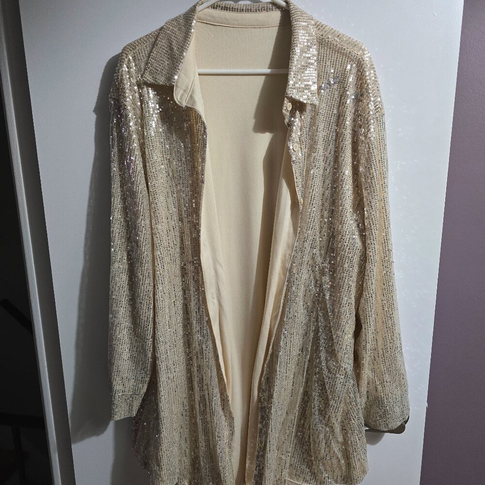 Sequin Oversized Button-down Dress